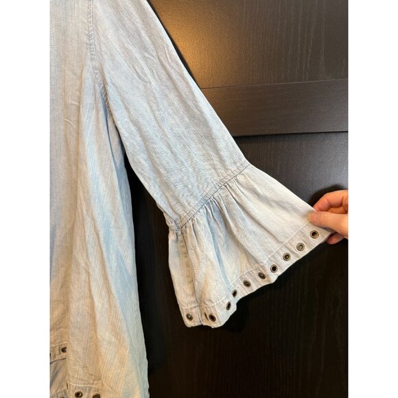 John Mark Women's Pullover Chambray Blouse Medium 3/4 Sleeves Coastal Lagenlook - Picture 4 of 9